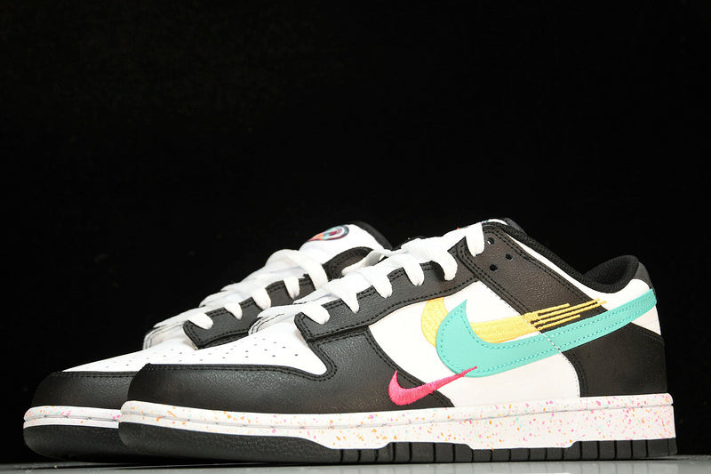 NIKE DUNK LOW MULTI-SWOOSH WHITE/WHITE/RUSH PINK/WASHED TEAL